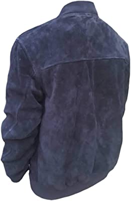 Classy Men's Fashion Bomber Style Suede Leather Dark Blue Jacket