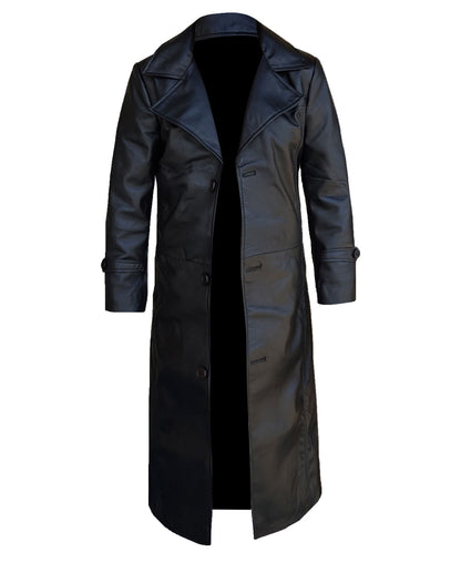 Black Leather Duster Men's Trench Coat