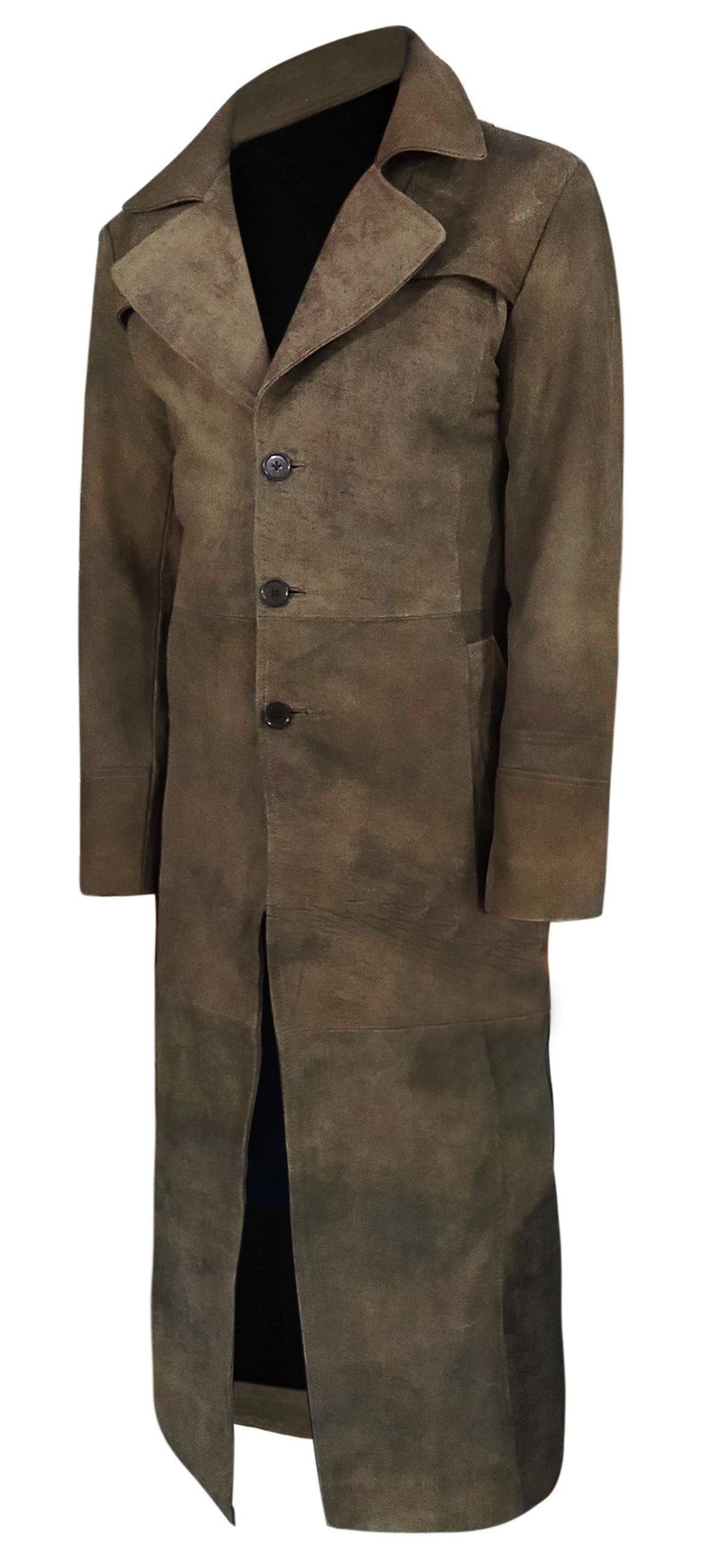 Light Snuff Leather Duster Trench Coat For Men