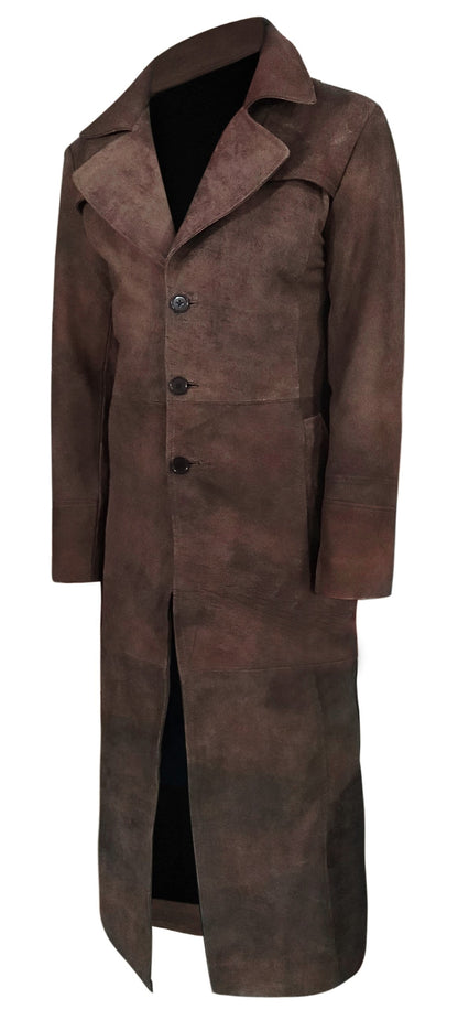 Dark Snuff Leather Duster Trench Coat For Men