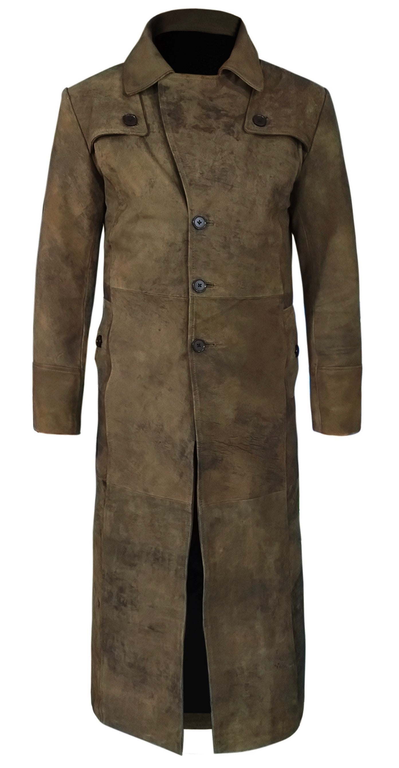 Light Snuff Leather Duster Trench Coat For Men