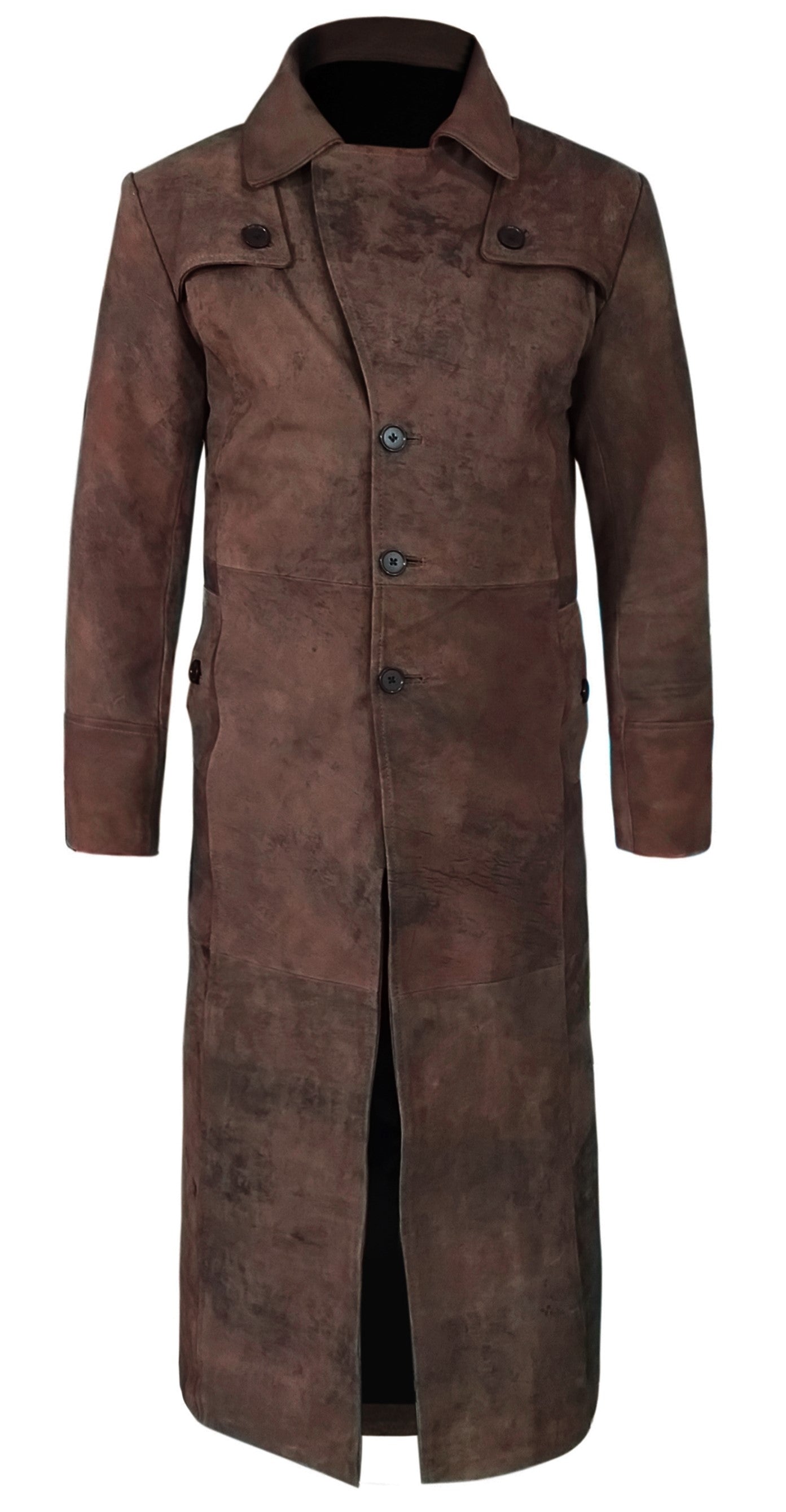 Dark Snuff Leather Duster Trench Coat For Men