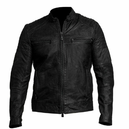 Vintage Men s Distressed Black Leather Biker Jacket